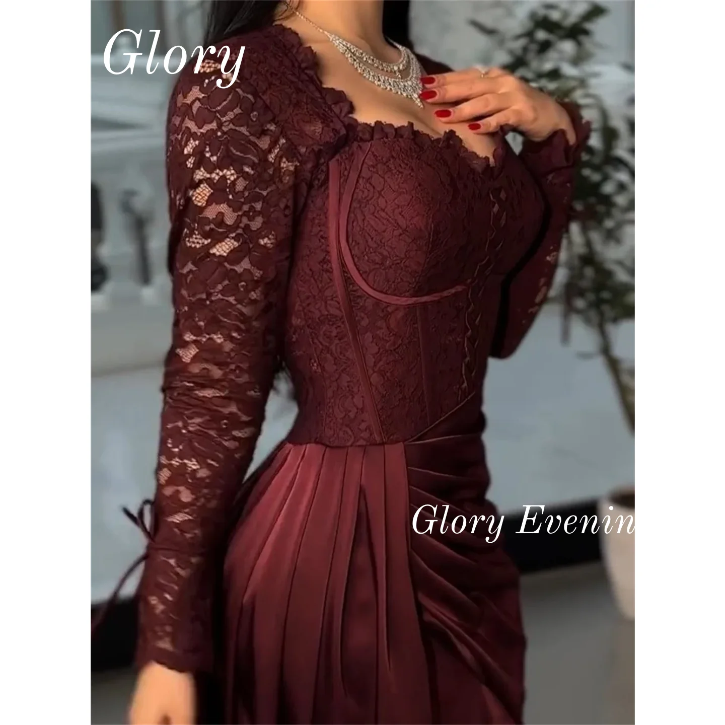 Sukienka wieczorowa z długim rękawem, czerwona, z plisami, wysokie rozcięcie z boku, sukienki na studniówkę, wysokie rozcięcie z boku, sukienki na formalne okazje, sukienki ślubne 2026