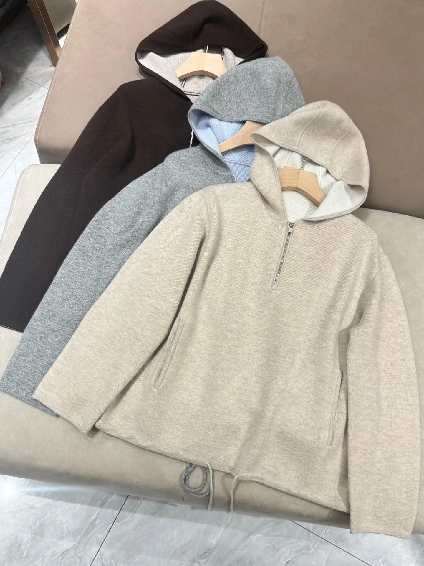 

Women's double-sided cashmere knitted hooded pullover