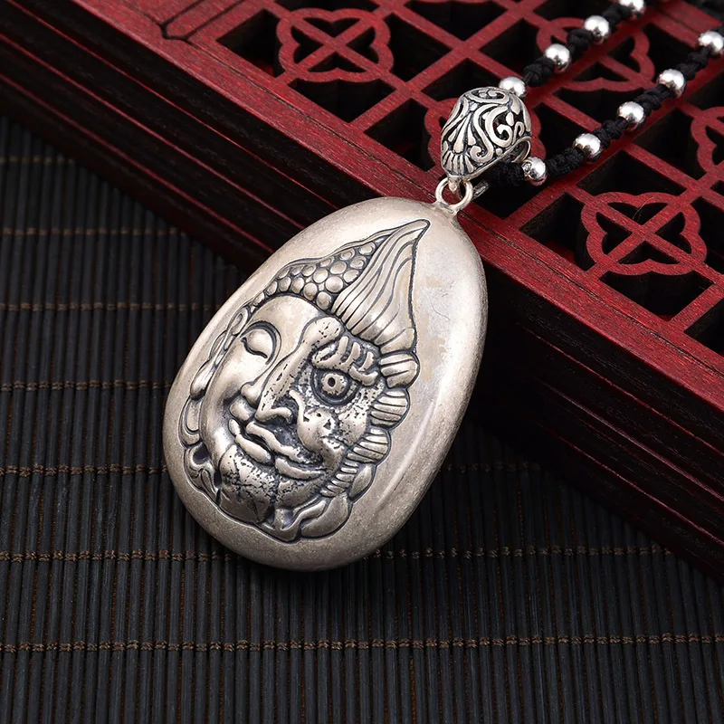 جديد S990 الصلبة ماتي بوذا شيطان الرجال والنساء قلادة شخصية في الفضة تعويذة محظوظ #3
