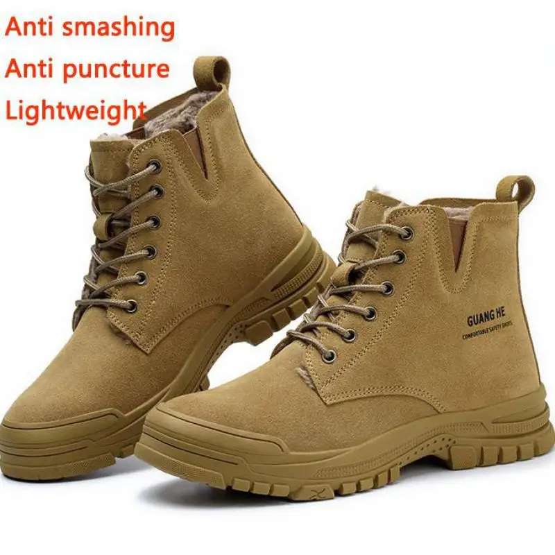 

2023 New Safety Shoes Steel Toe Caps Anti Impact Anti Puncture Insulated Work Shoes High Top Autumn Winter Plush Fashion Boot