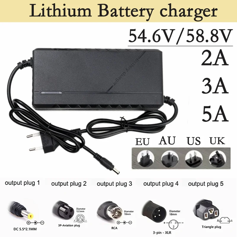 48V 52V 2A 3A 5A lithium-ion charger 13S 14S 54.6V 58.8V 21700 battery charging 5A fast intelligent charger