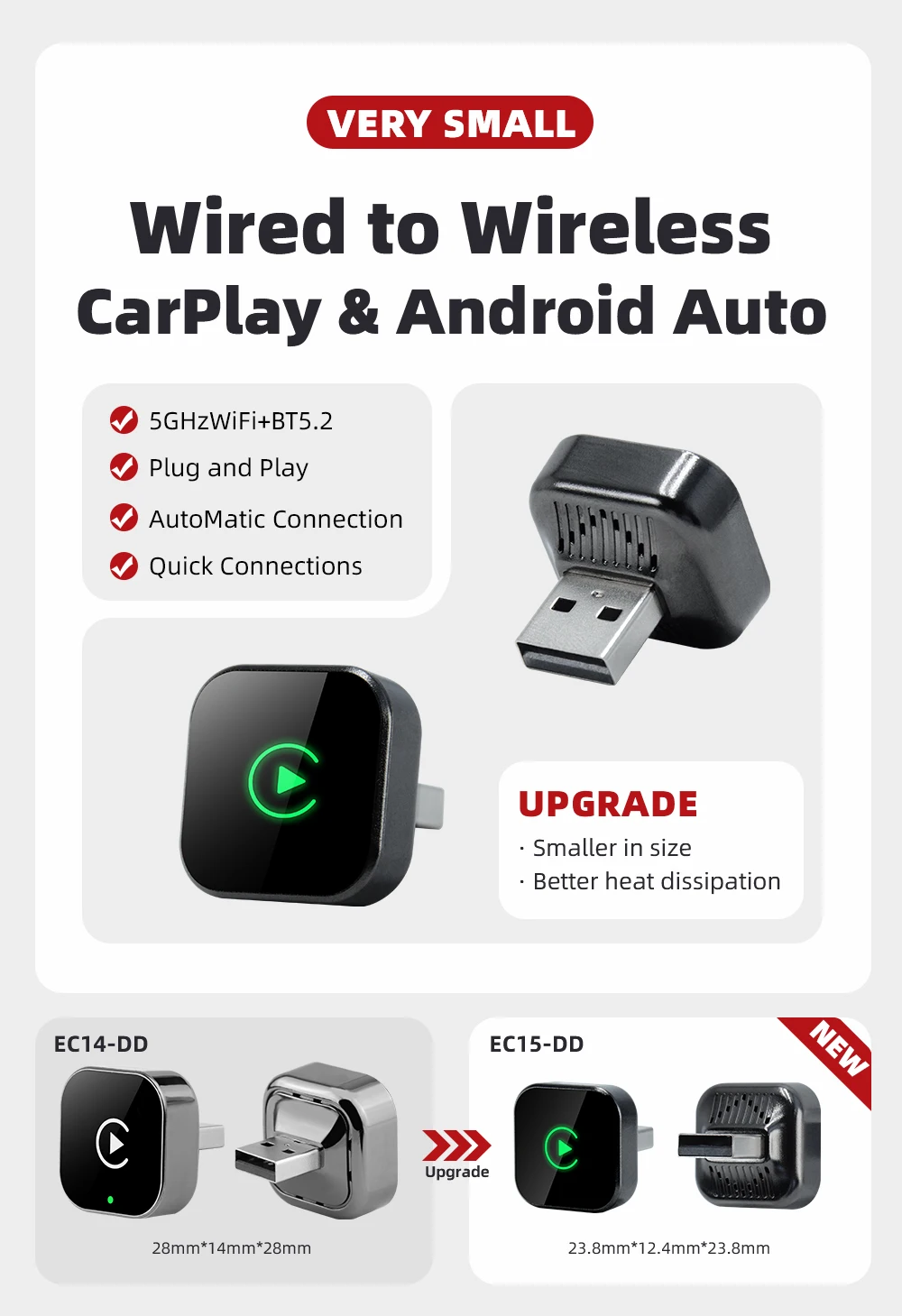 ดองเกิล Xiaomi Wireless CarPlay อะแดปเตอร์ Wireless Android Auto 2in1 ระบบอัจฉริยะในรถยนต์ AI Smart Box สำหรับรถยนต์ที่มีระบบ CarPlay แบบใช้สาย
