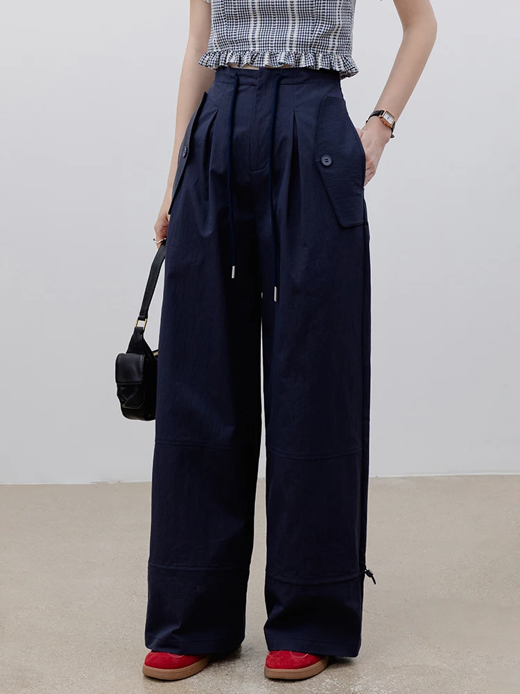 

High Waist Wide Leg Pants Casual ket Workwear Sle Versatile Loose Fit Trousers New 2024 Retro EGGKA Long Pants