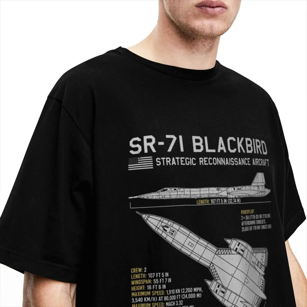 Vintage SR-71 Blackbird US Aircraft Plane USAF Blueprint T Shirt Men Women\'s Cotton Tee Shirt Classic Tops