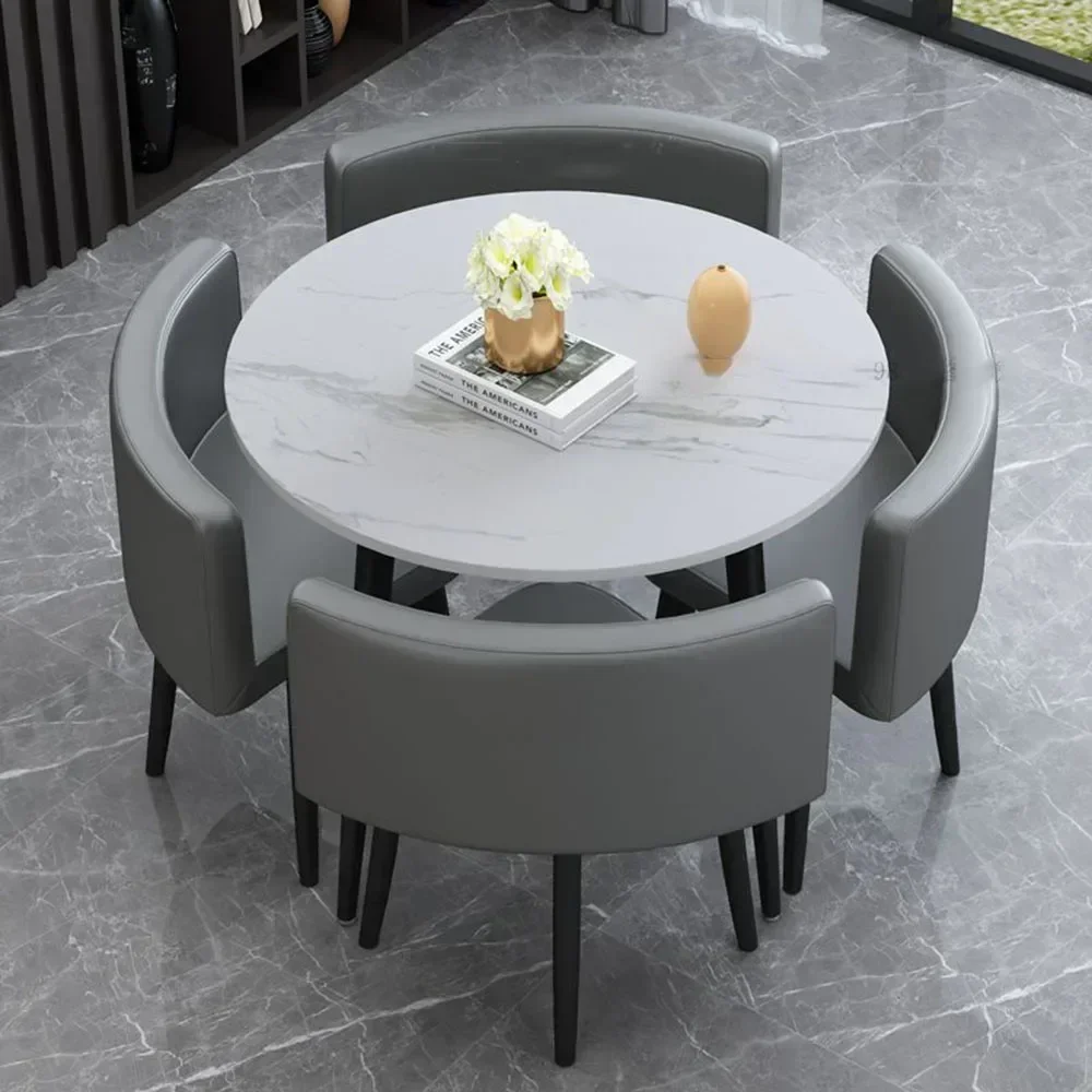 Mesa De comedor redonda blanca minimalista para apartamentos pequeños, juego De ahorro De espacio, 4 sillas, Muebles De Cocina