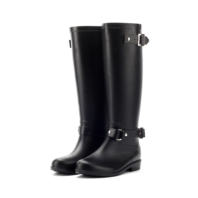 

Punk Style Tall Rain Boots Metal Belt Buckle Zipper Long Rain Shoes Waterproof Knight Boots Snow Boots Motorcycle Boots