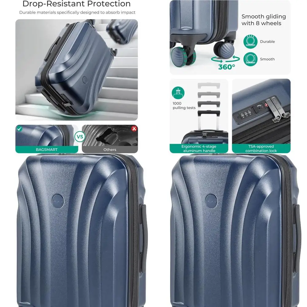 20 Inch Lightweight Expandable Hard Shell Carry-On Suitcase with TSA Lock, Spinner Wheels, Airline Approved, Light Blue