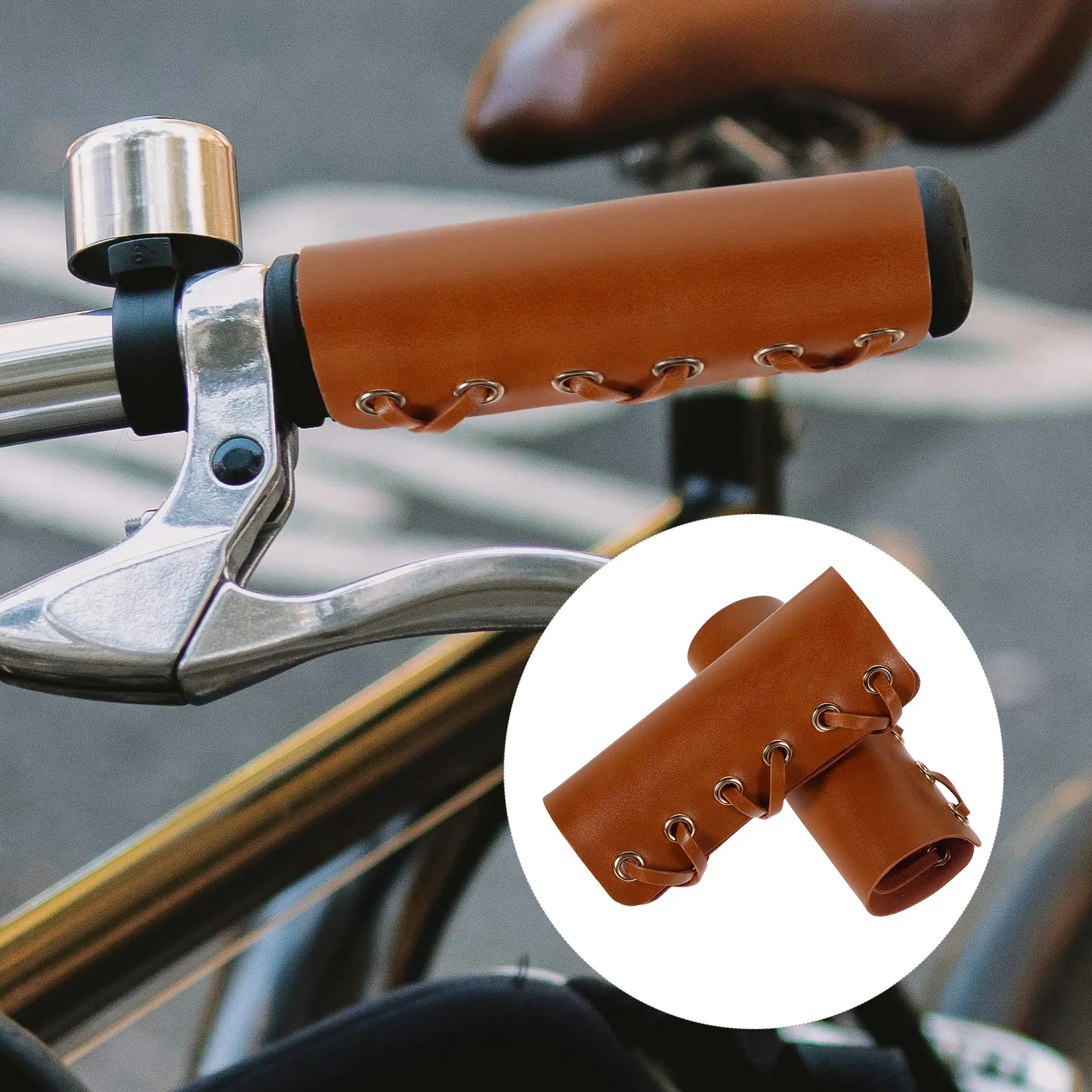 

Bicycle Handlebar Grips PU Brown Retro Anti-Slip Comfortable Bike Handles For Mountain Motorcycle Scooter Easy Install