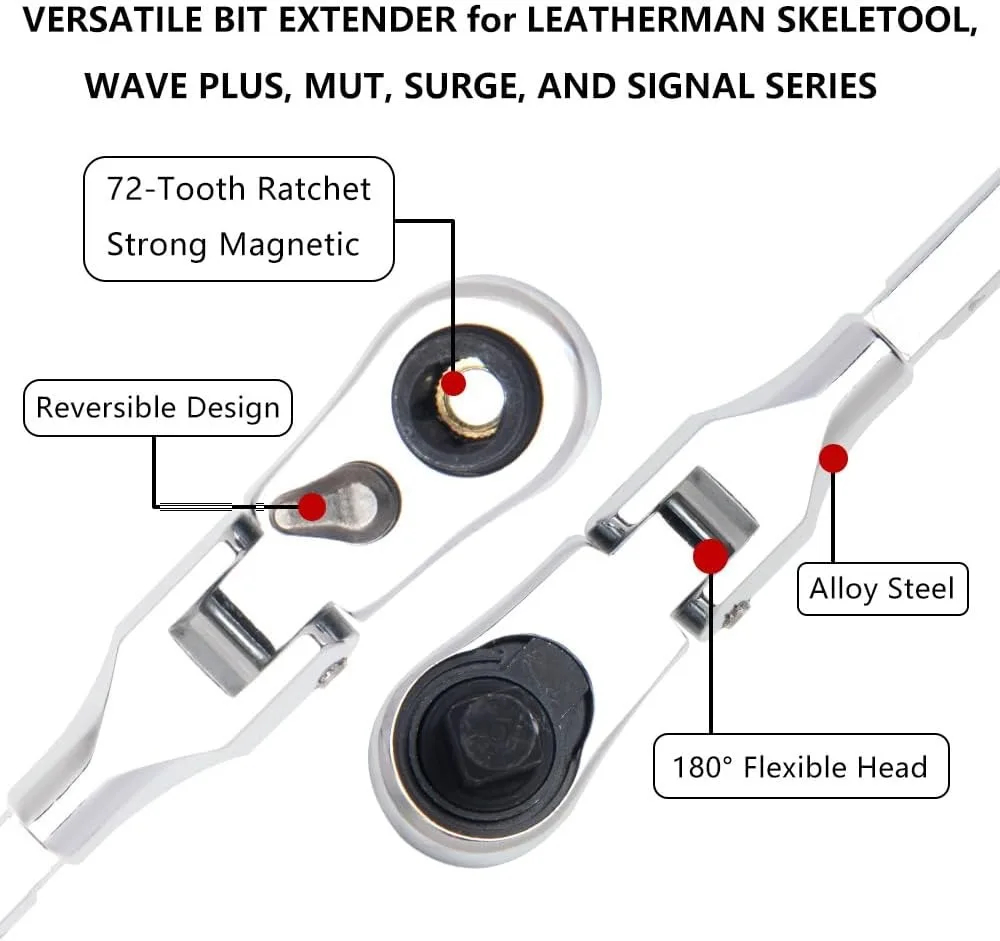 Fit for Leatherman Multi Tool Accessories, Red Flat Bit Extender & Flex Head Ratchet Wrench Adapter, 2 Pack - view 6