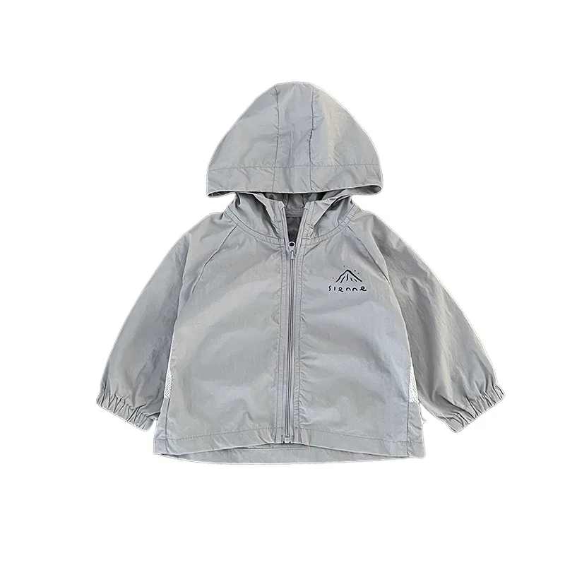 Summer 2024 Ins Baby Boys Sunscreen Cardigan Solid Hooded Breathable Thin Infant Boys Coat Sports Zipper Toddler Boys Tops