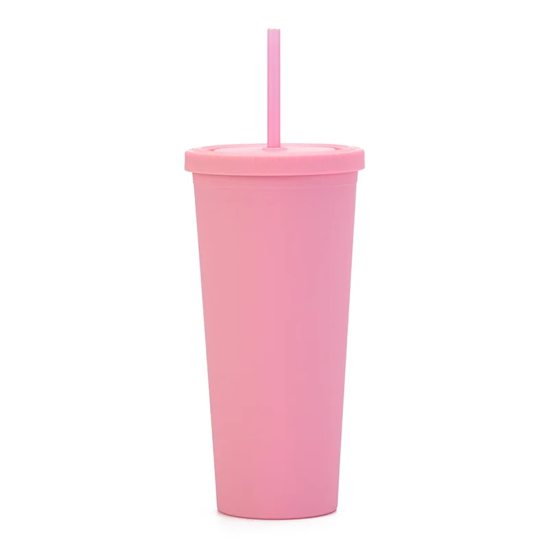 Matte Finish Reusable Plastic Cup, Double Wall Tumbler with Straw, Coffee Cup, Drink Cup, 700ml, 710ml, 22oz, 24oz, New, 2024