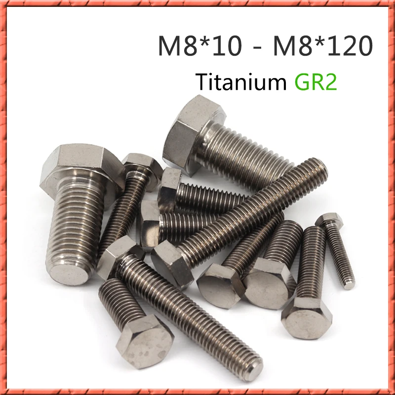 20-50Pcs/Lot M8x10/15/20-120mm DIN933 Titanium External Hex Bolt Hexagon Head Screws Bright Pure Titanium Alloy GR2 Fastener