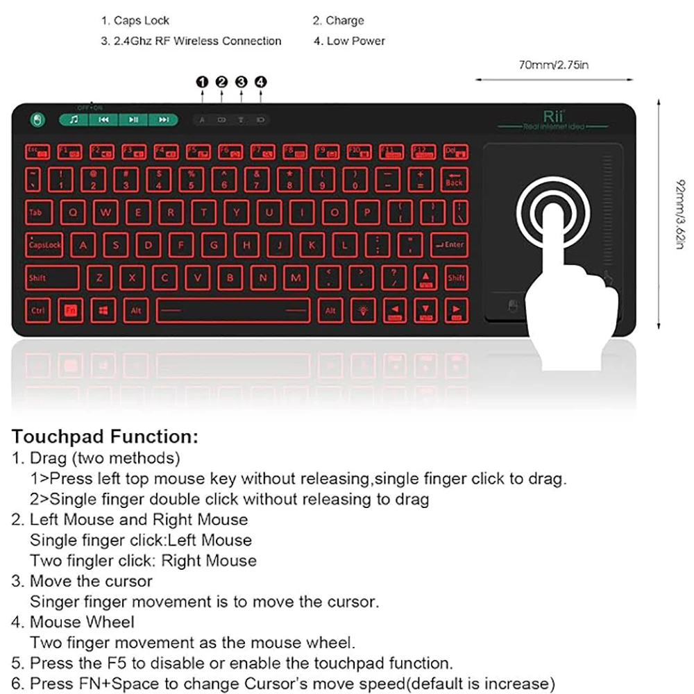 Imagem -06 - Plus Teclado Multimídia sem Fio Notebook 3-led Cor Retroiluminado Multi-touch para Android tv Boxpc Rii-k18
