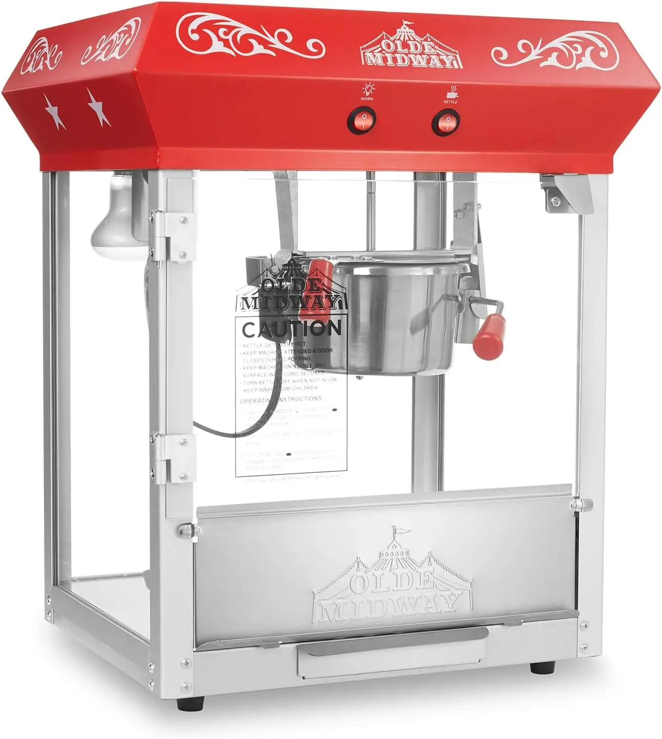 Midway Bar Style Popcorn Machine Maker Popper with 6-Ounce Kettle - Red