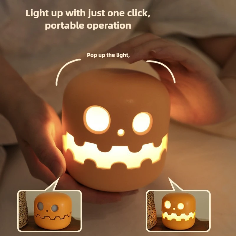 Halloween Pumpkin Nightlight Party Decoration USB Charging Timed Funny Ornament Atmosphere Companion Sleep LED Bedlight Lamp