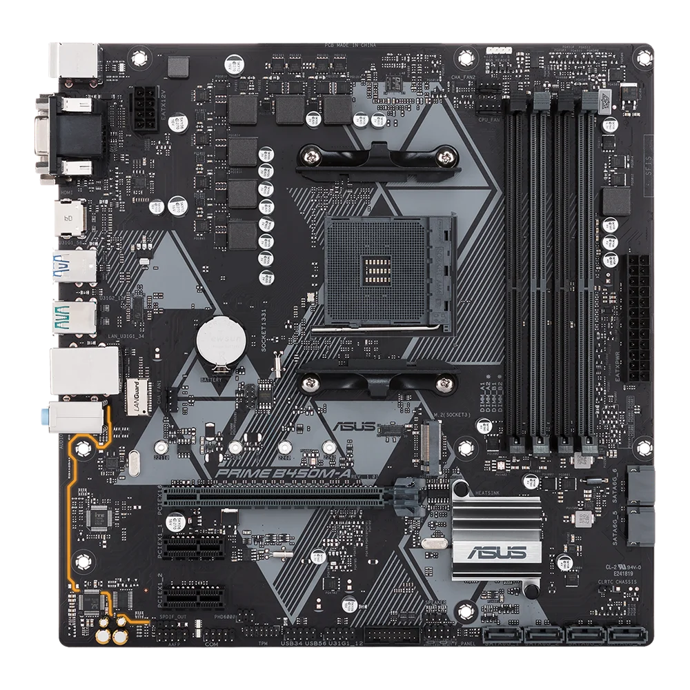 Imagem -02 - Placa-mãe Asus Prime B450m-a Amd Am4 B450m Suporte para Placa-mãe Ryzen 5600 1500 3600 5700 4600 Cpu Micro Atx Ddr4 128gb