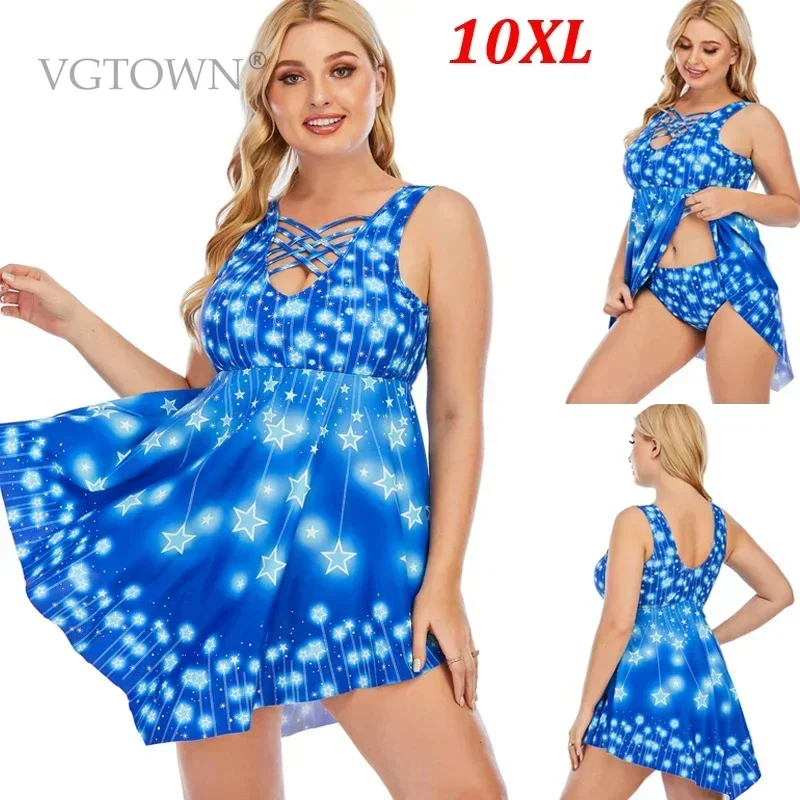 

Плюс размер 8XL 10XL купальники женские сексуальные звезды принт танкини комплект из двух предметов купальник летний купальный костюм купальник