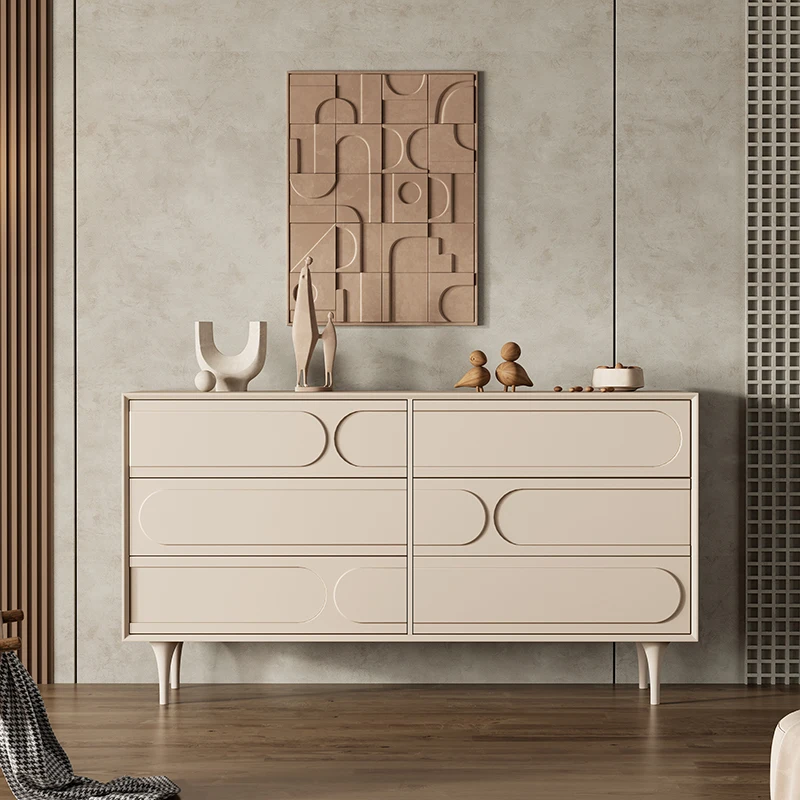 Six-bucket cabinet, wabi-**** wind entrance door, entrance, Nordic cream bedroom, solid wood chest storage