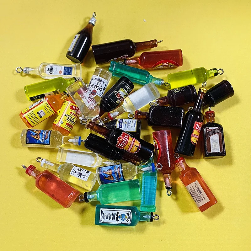 50pcs Wholesale Beer Bottle Resin Charms Bulk Lots Style Drink Pendant Accessory Diy For Earring Keychians Jewelry Making