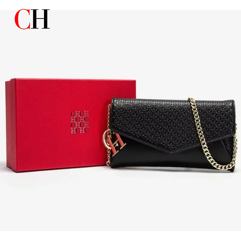 

CH Vintage Letter Hardware Envelope Bag Ladies Removable Chain Shoulder Crossbody Handbag Party Evening Bag Comes With Gift Box