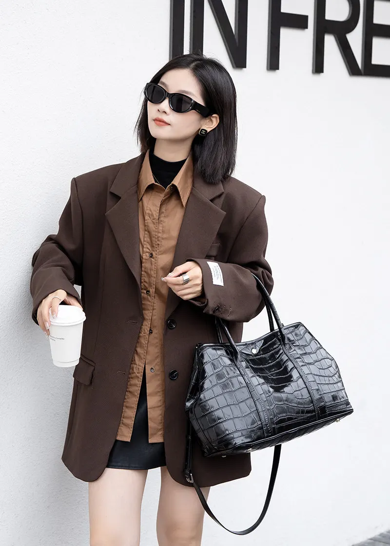 Bolso de mano Aidrani para mujer con estampado de piel de cocodrilo, bolso de cuero de vaca genuino con asa superior, bolso de diseño para llevar al hombro, ideal para el trabajo, la oficina, fiestas y el uso diario.