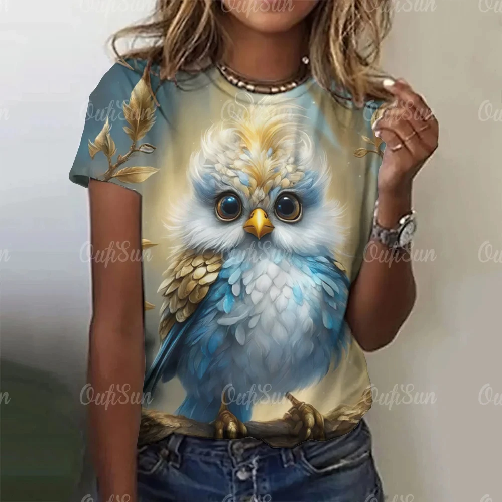 Summer O-Neck Short Sleeve Women\'s T-Shirt 3d Printed Owl Pattern T-Shirt Pullover Top Fashion Street Female Clothing 2024