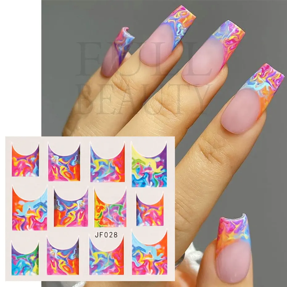 1pcs Colorful Swirl Lines Nail Water Stickers Ribbon Wave Curve Silder For Nails Art French Manicure Transfer Summer Decals JF