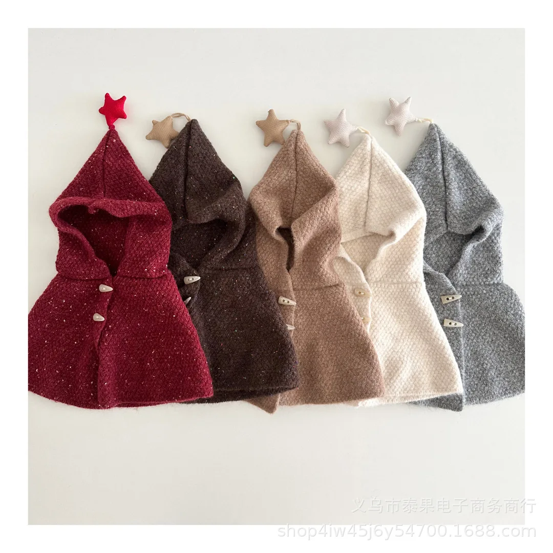 

Детская винтажная шапка с роговицами, шарф, накидка, милый теплый плащ со звездами и рисунком 2 в 1, детская уличная морозостойкая шапка, аксессуары