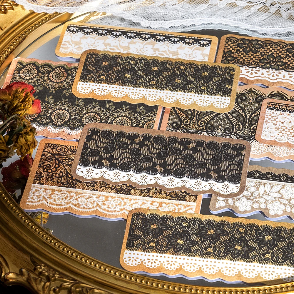 6 Bungkus/LOT Stiker Kertas Pesan Retro Seri Renda Menguning