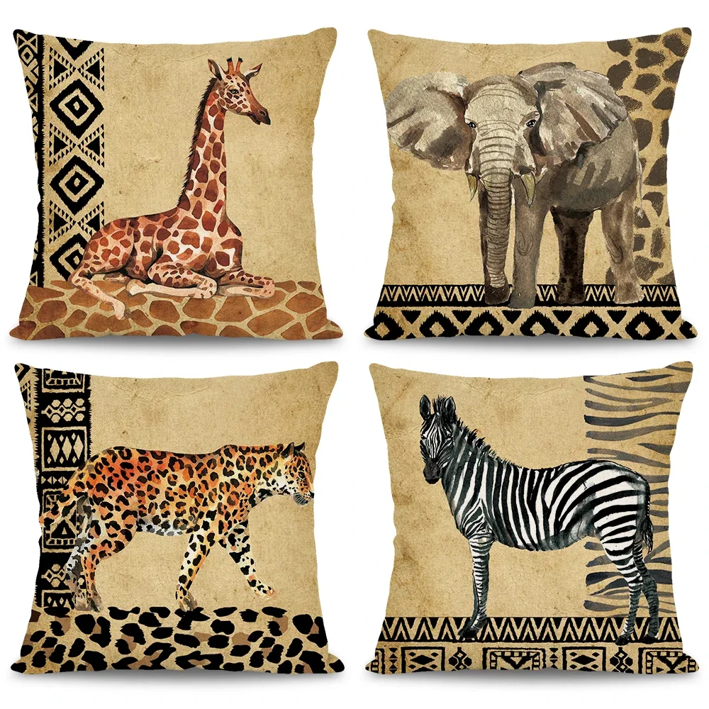 Animal Print Throw Pillow Cover Giraffe Elephant Zebra Pattern Sofa Cushion African Tribal Totem Animal Texture Home Decoration