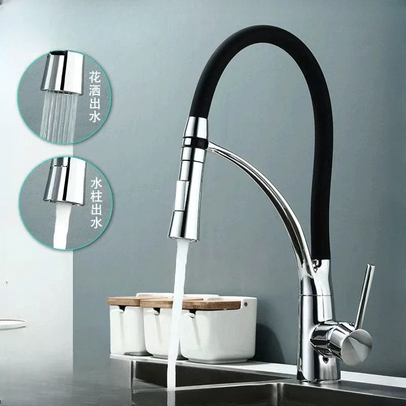 

Rotation Pull Down Stream Sprayer Taps Hot Cold Water Tap One Handle Kitchen Tap Brushed Nickel Rubber Kitchen Faucet Mixer Tap
