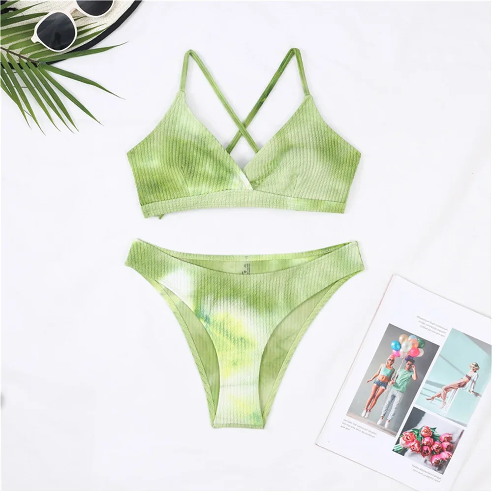 

Vintage Tie Dye Bikini String Backless Swimsuit Y2K Push Up Rib Swimwear Women Beach Outfit Bathing Swim Suits Biquinis Feminino