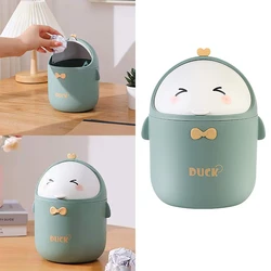 Mini Desktop Trash Can With Lid, Portable Cute Cartoon Style Trash Can, Office Trash Can, Small Bathroom Trash Can, For Bedroom,