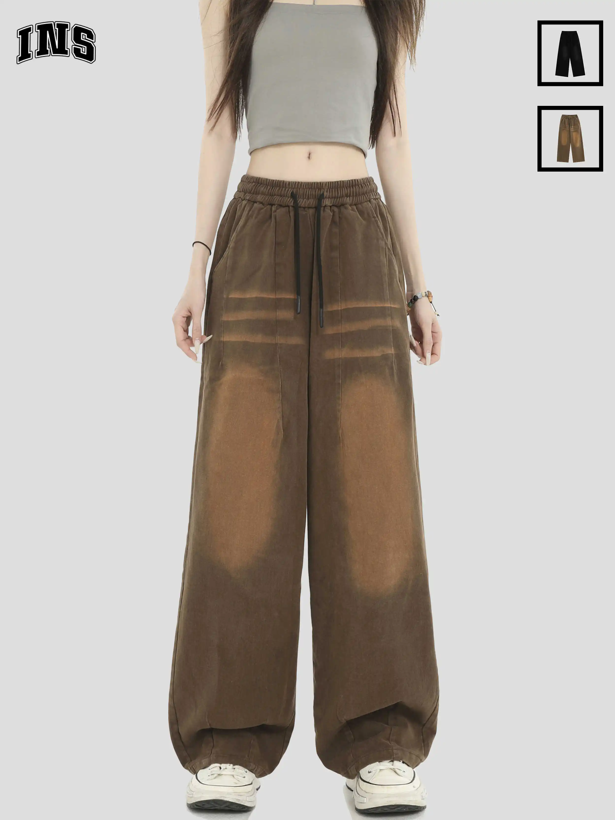 

Women's Black Gothic Jeans Vintage Harajuku Y2k Emo Baggy Long Jean Pants Japanese 2000s Style Oversize Denim Trousers Clothes