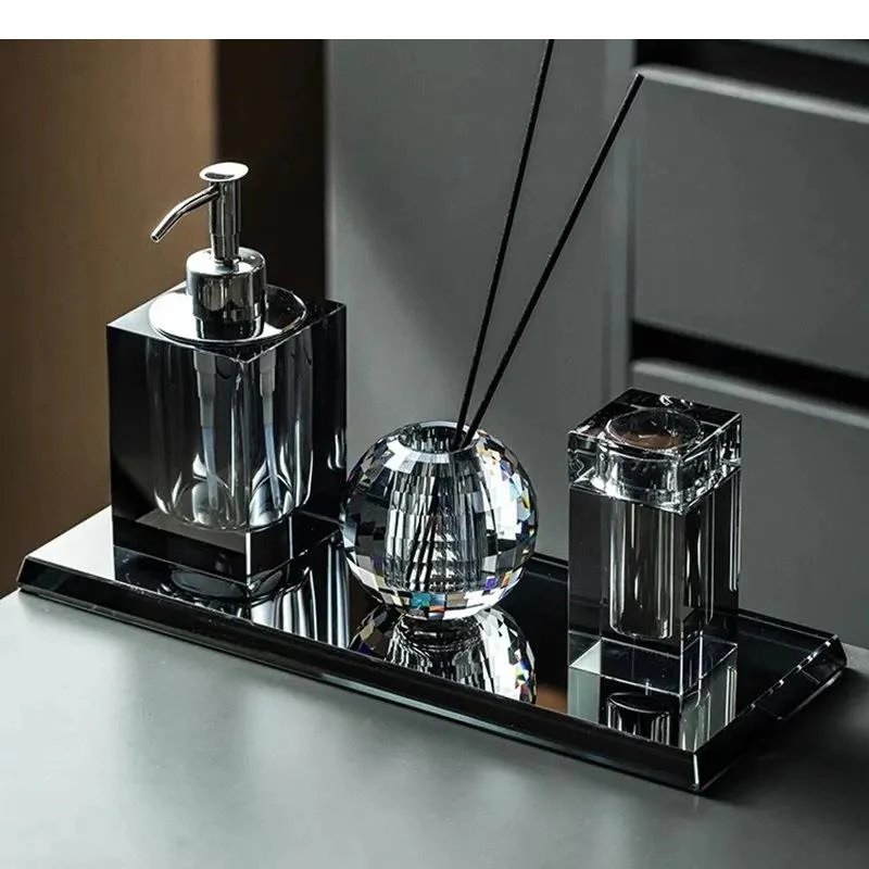 

Crystal Glass Bathroom Accessories Set Lotion Bottle Cotton Swab Jar Fragrance Soap Dish Tray Home Supplies