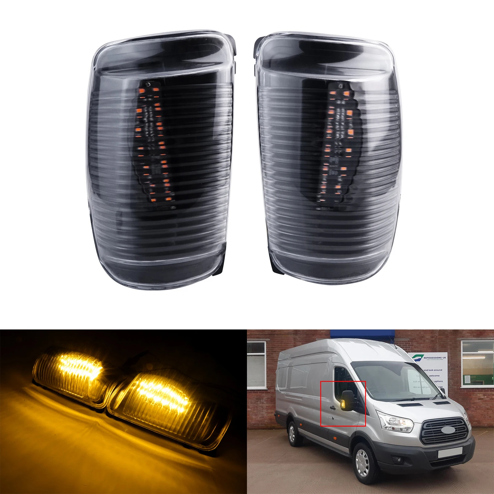 For 13+ Ford Transit MK8 Door Wing Mirror LED Indicator Signal Light Clear Lens