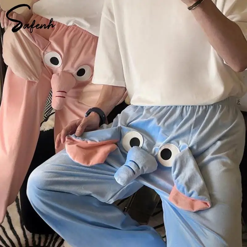 Lounge Pyjama Shorts 3D Ears Trunk Cartoon Lovely Elephant Loose Casual Plush Sleepwear Autumn Men Women Shot Pants Home Wear