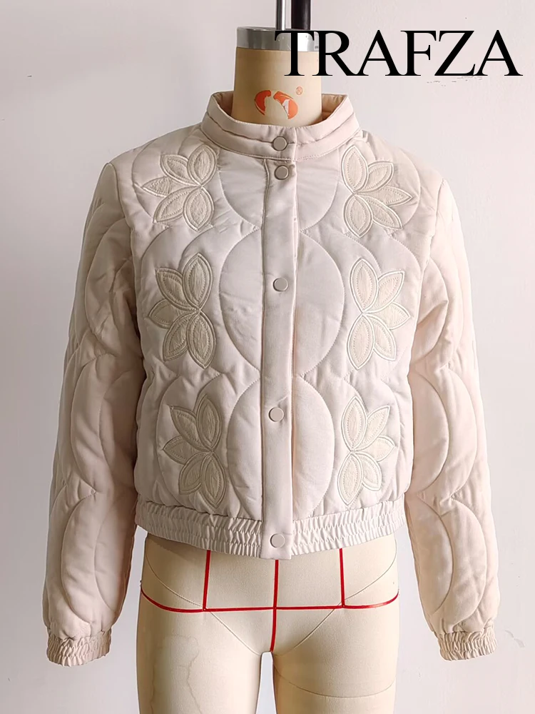 HH Women's Autumn Fashion Warm 5-Color Positioning Quilted Cotton Embroidered Coat Female Covered Button Long Sleeve Jacket