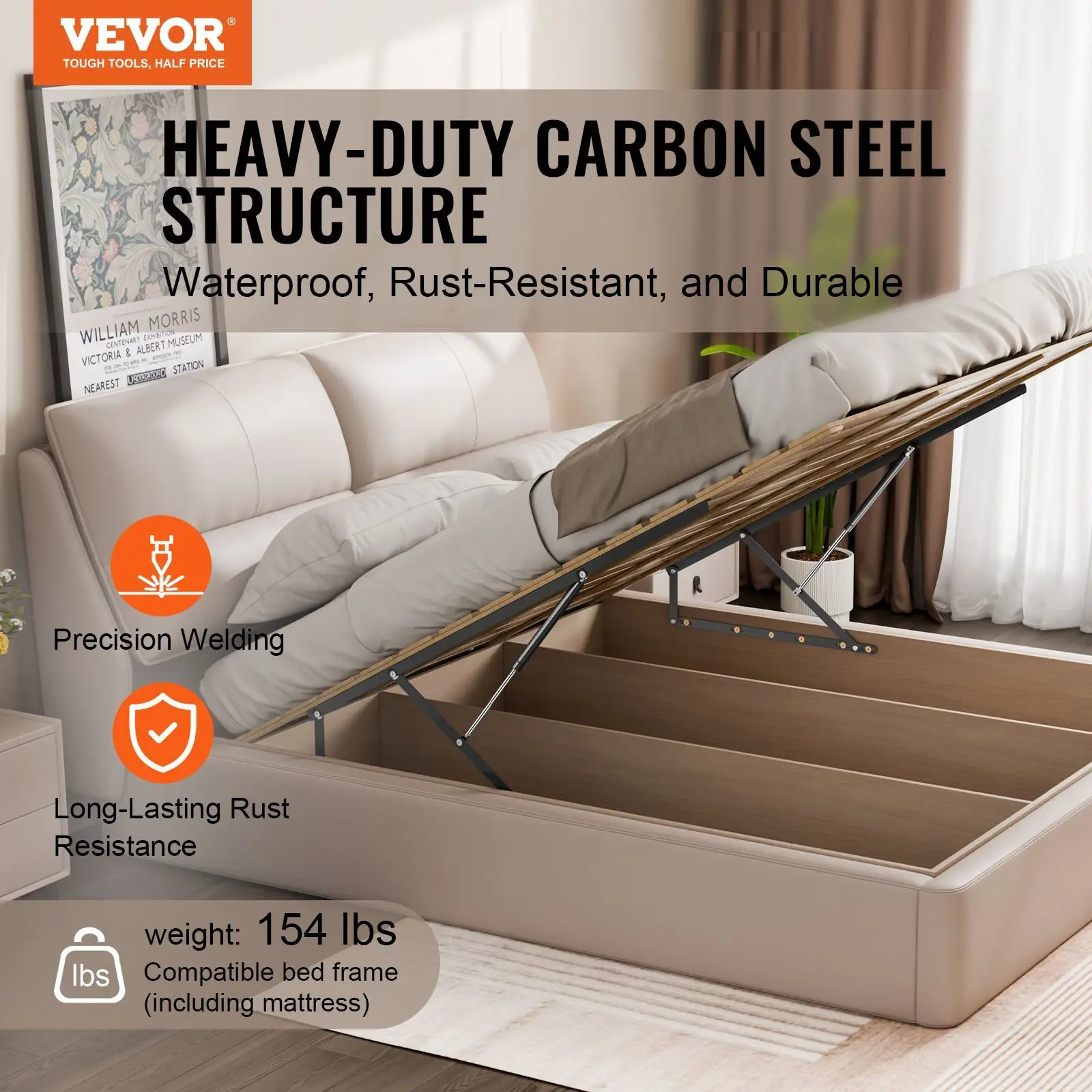 Deluxe 154 Lbs Load-bearing DIY Wall Bed Lift Hardware Kit 59x71 Compatible Murphy Bed Vertical Pneumatic Lifting System New