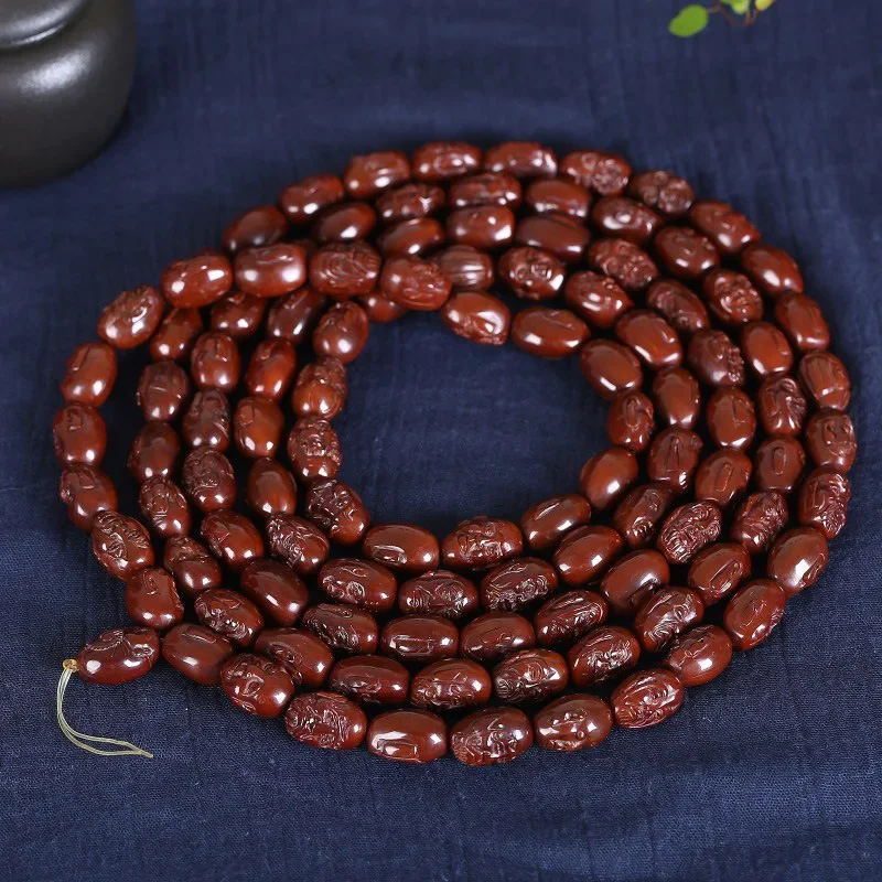 

Olive Nut Olivary Nucleus Brushed Patina Carved 108 Arhat Red Oil Old Core Meaning Ruyi Auspicious