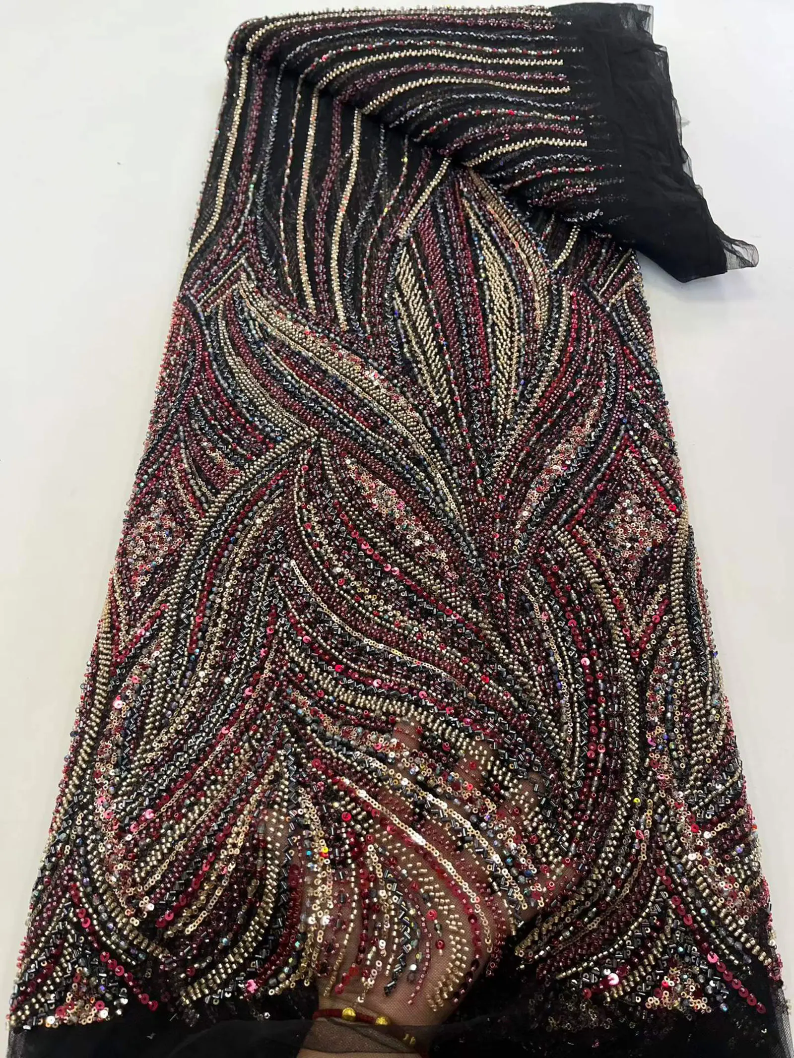 5 Yards afrikanischer Perlen-Spitzenstoff 2026 Hochwertiger französischer Pailletten-Tüll-Spitzenstoff für nigerianischen Brautstil – Detail 11
