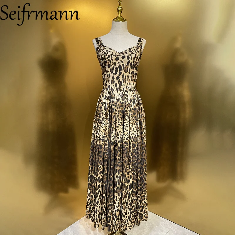Seifrmann Casual Printed Cotton Camisole Dress Square Neck Sleeveless Waist Long Dress 2026 Summer Women's New Style