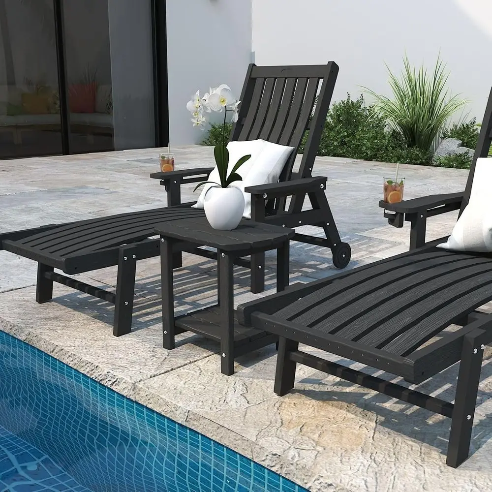 2-Tier Weather-Resistant Patio Side Table, Modern Outdoor Table for Deck, Pool, Porch, Brown