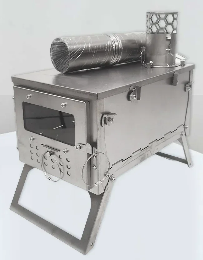 Titanium Wood Burning Stove Portable Folding Hot Tent Stoves With 2m Chimney Pipe Outdoor Picnic Cooking Barbecue Camping