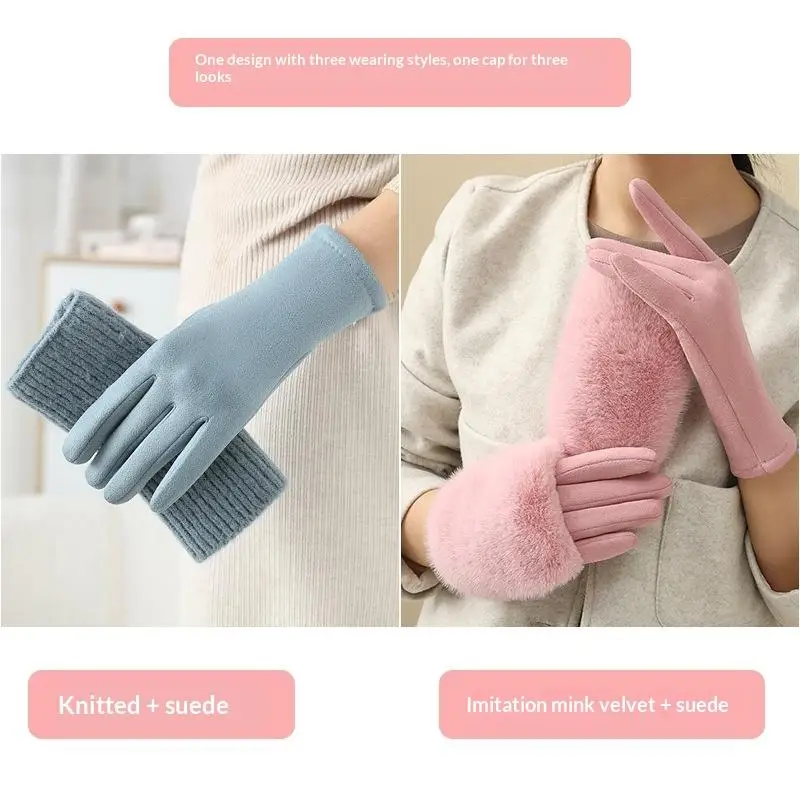 

Женские трехсторонние зимние перчатки, трансформируемые без пальцев, совместимые с сенсорным экраном и теплые для вождения, для использования на открытом воздухе и для ежедневного использования.