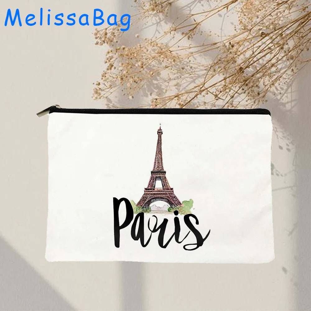 Milan Moscow Netherlands New York Paris Taj Mahal Egypt San Francisco Berlin London Canvas Cosmetic Makeup Bag Pencil Case Pouch