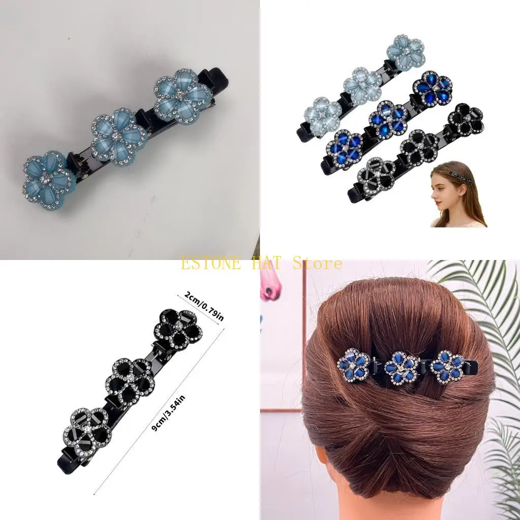 

49MF 6pcs Elegant Five Petal Flower Hair Clip with Double Layer Braided Lightweight Hair Decors for Women and Girls