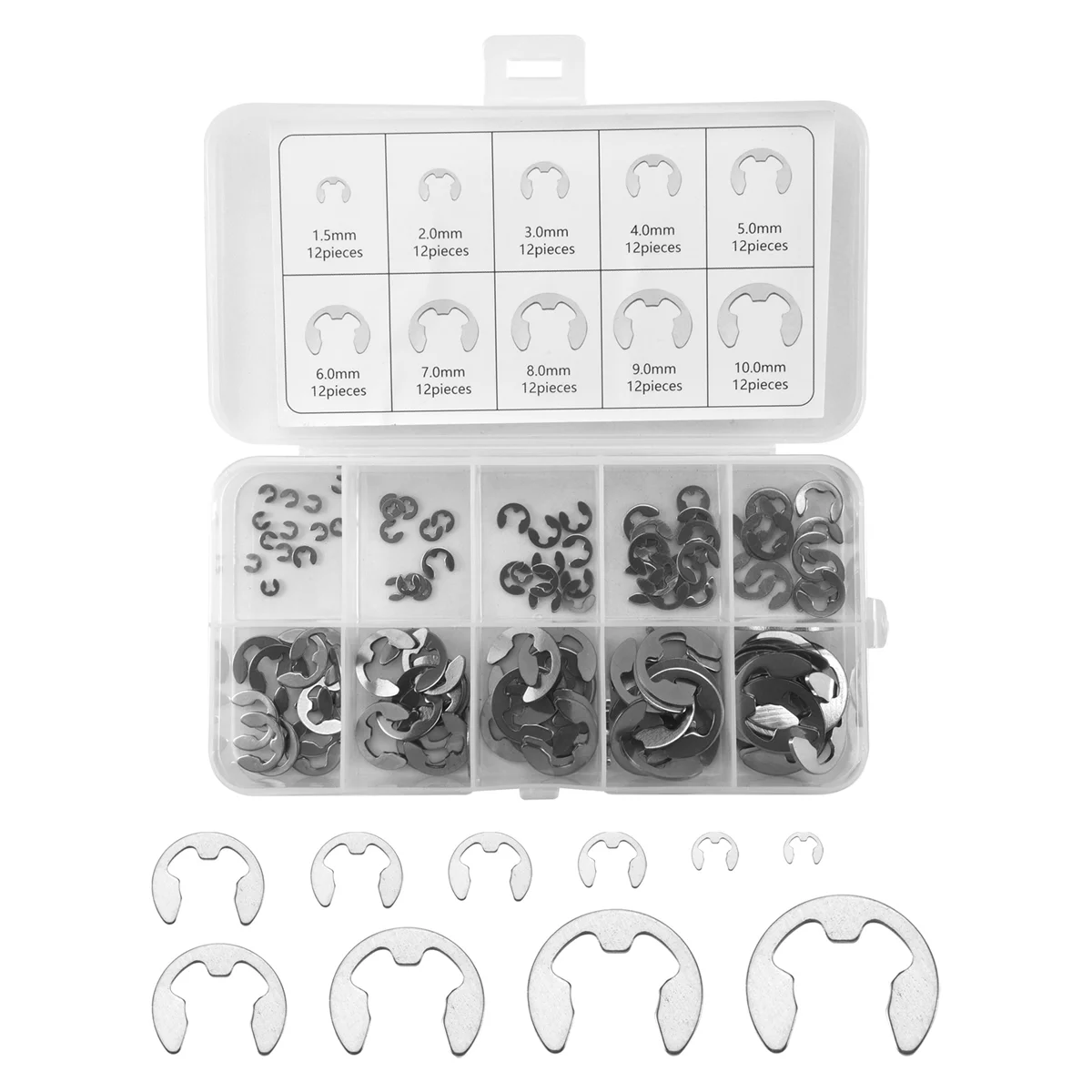 2025+ 120 PCS 304 Stainless Steel E Clip Washer Assortment Kit for Shaft Fastener M1.5-M10