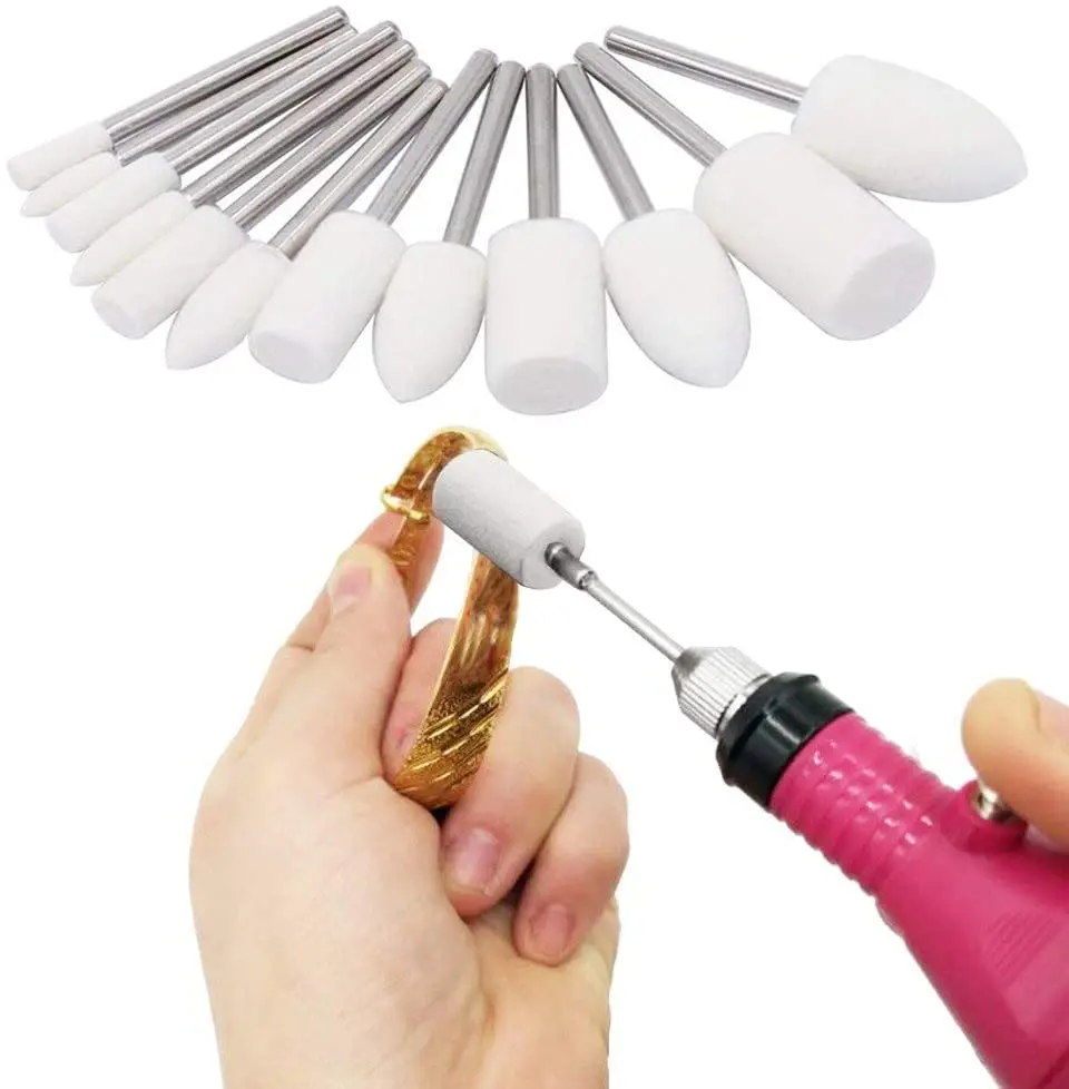 10 Chiếc Cao Su Gốm Len Cảm Thấy Đầu Mài Đánh Bóng Nhám Bánh ĐỆM PHỒNG Bánh Xe Dremel Rotary Dụng Cụ Điện Với 3MM Chuôi Lục