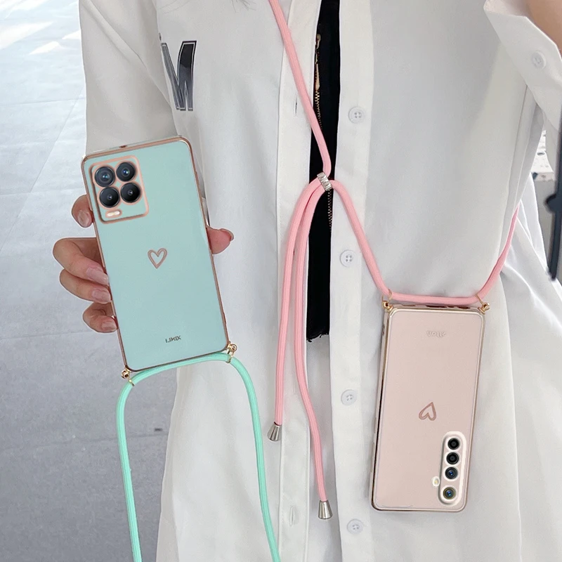 Amore Cuore Crossbody Cordino Cinghia Cassa Del Telefono Per Oppo Realme 8 Pro 5 5i 6i 8i C21 C21Y C11 2021 C25Y Narzo30A GT Master Cover